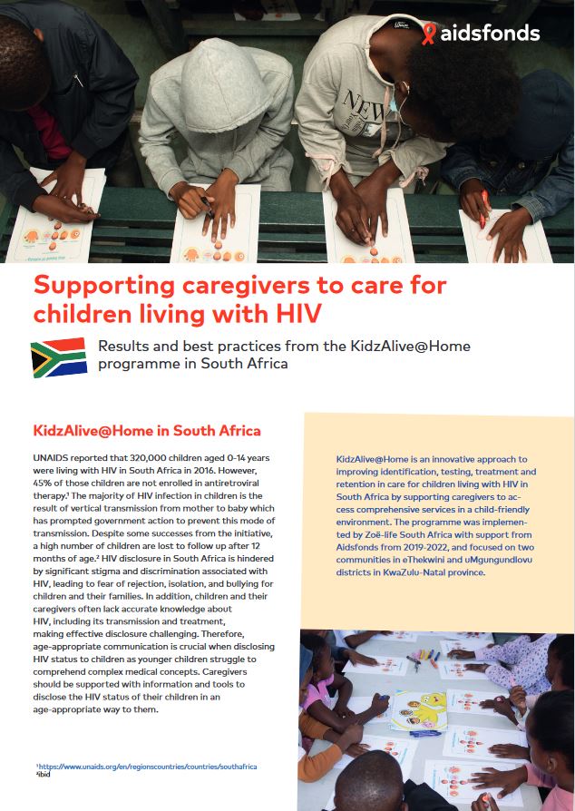Cover of the factsheet of the KidzAlive@Home project in South Africa